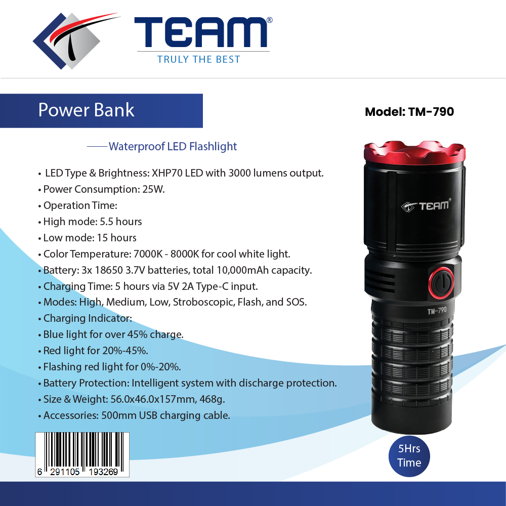 High-Powered Waterproof LED Flashlight & Power Bank
