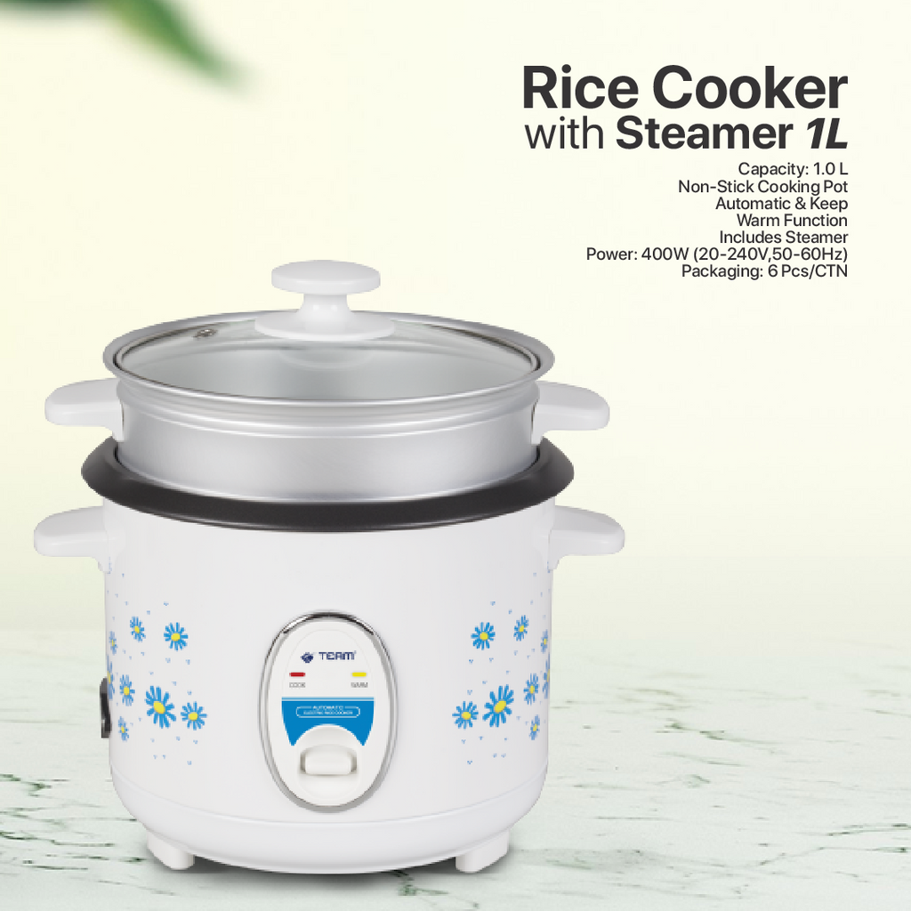 1L Rice Cooker with Steamer