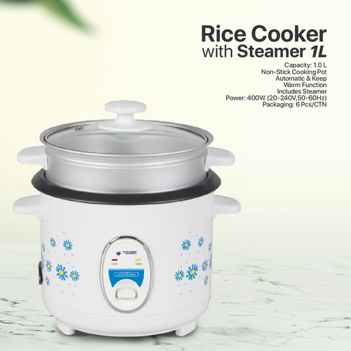 1L Rice Cooker with Steamer