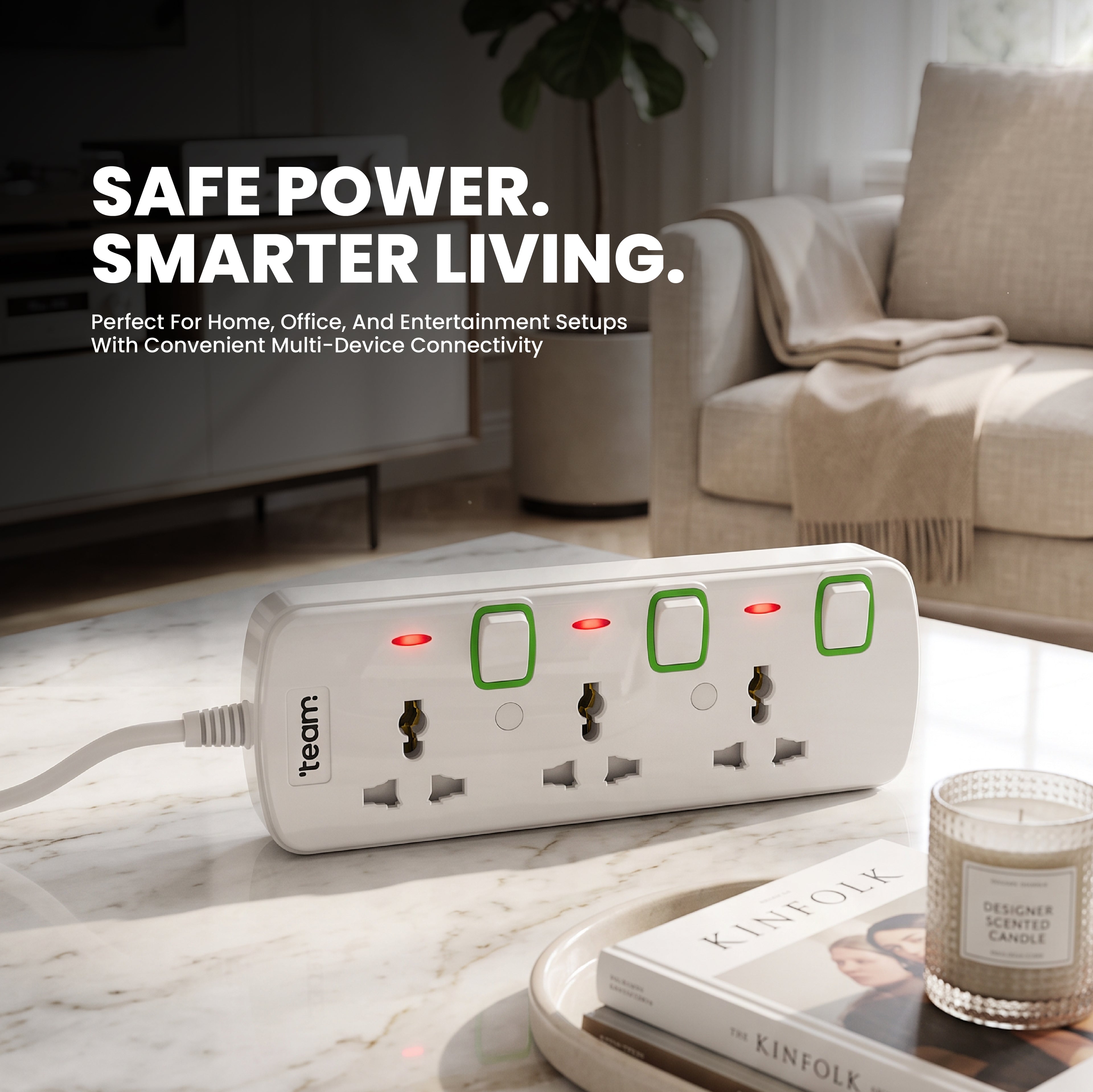 3-Way Universal Extension Socket with Individual Switches | 3 Meter Cable |