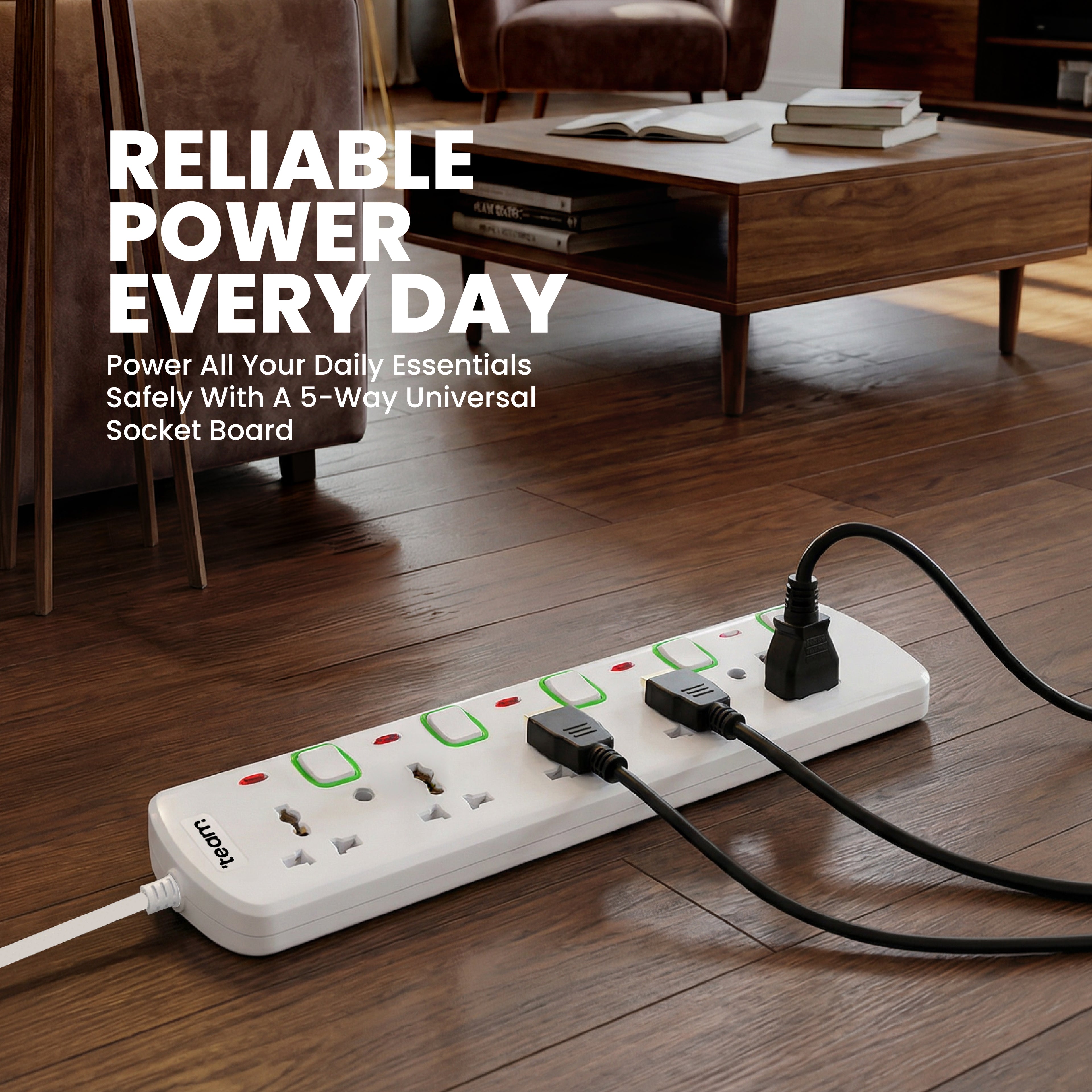 Extension Socket 5M with 5 Universal Outlets & 3 USB Ports