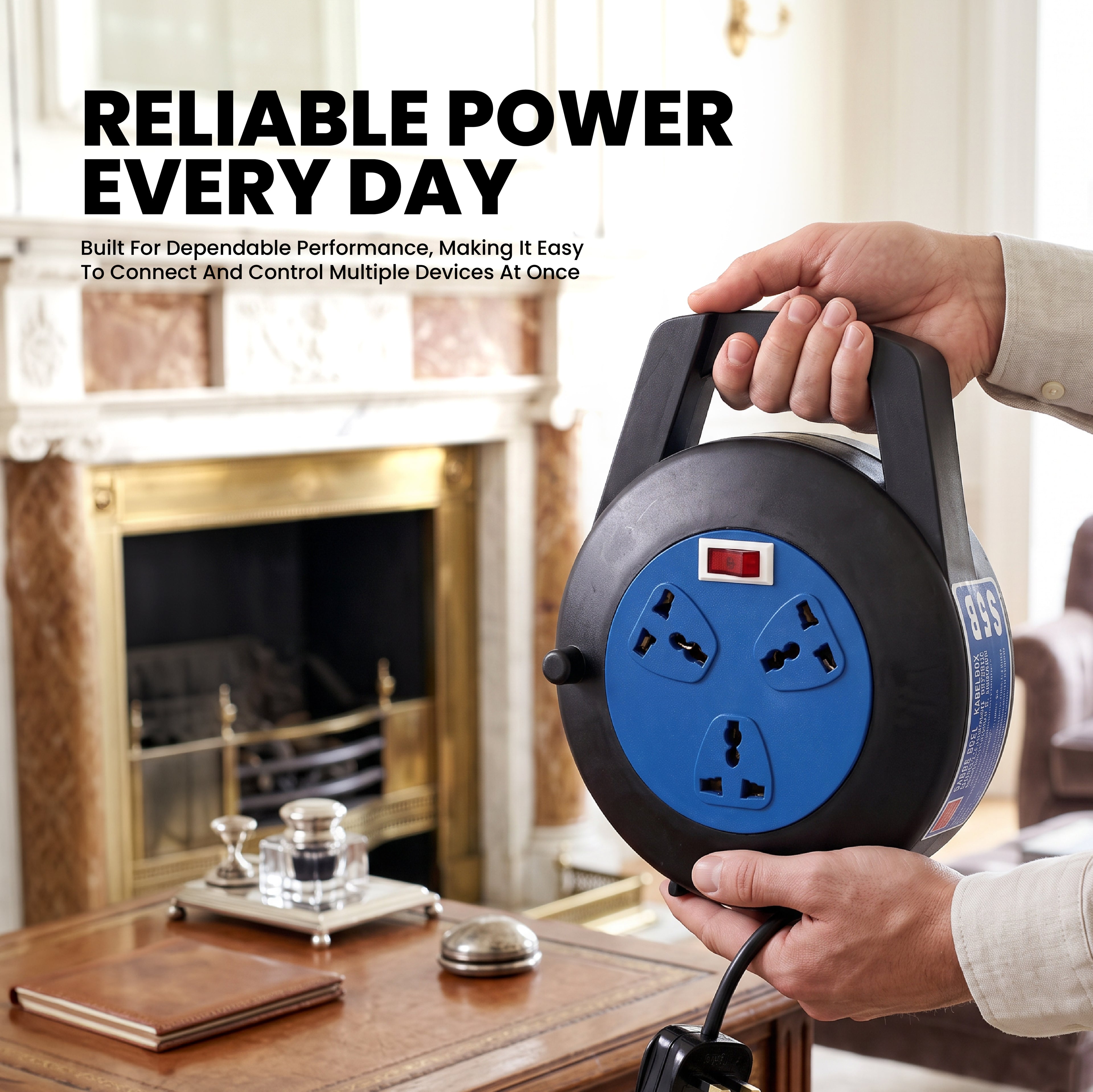 5M Power Extension Reel with 3 Universal Sockets
