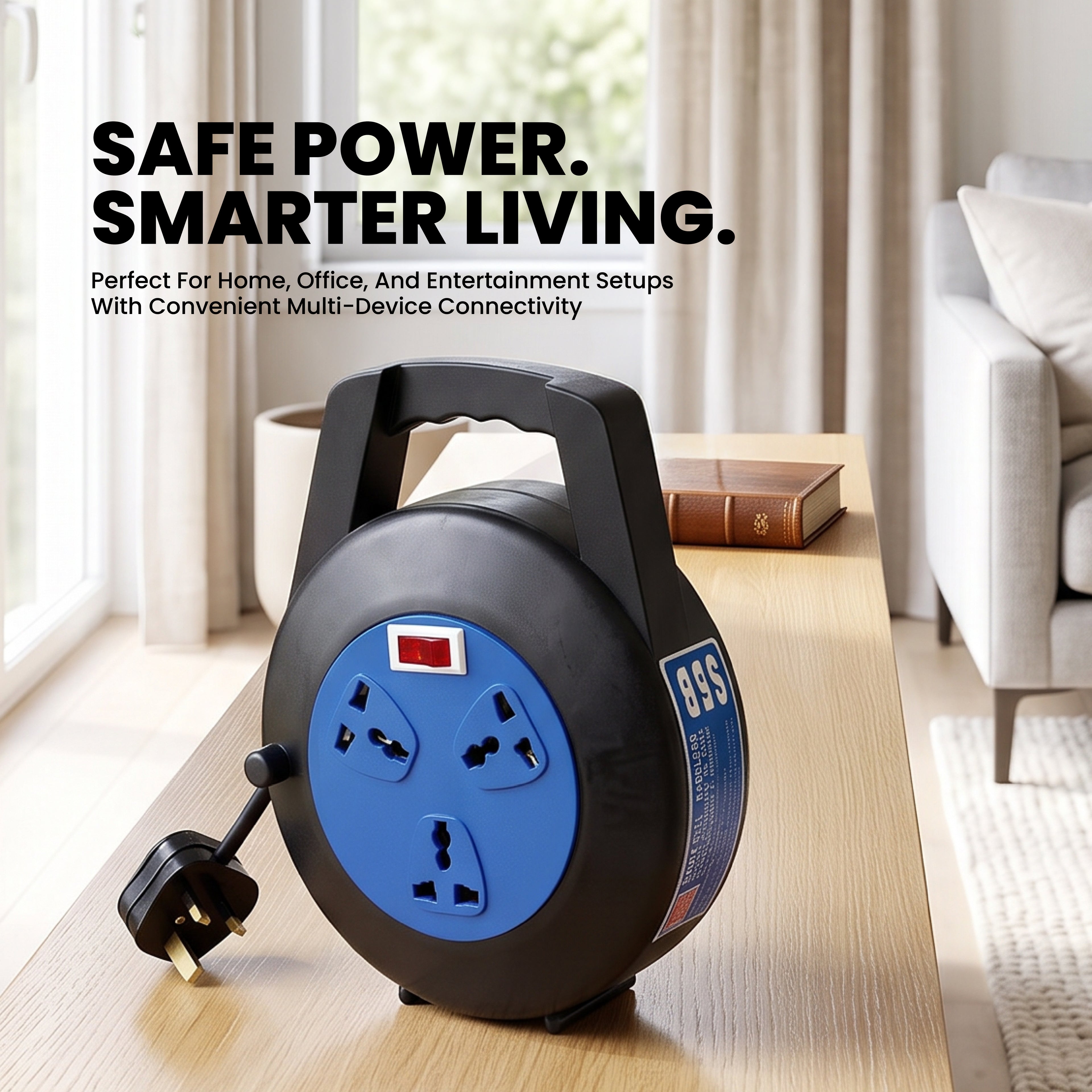 5M Power Extension Reel with 3 Universal Sockets